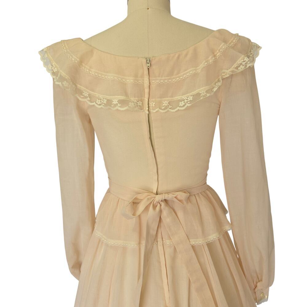 Gunne Sax Peplum Midi Dress Size S 7 9 Pink Corset Vintage 70s Prairie Bridal - Picture 13 of 14